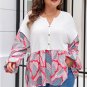 Apricot Plus Size Printed Patchwork Textured Buttoned Blouse