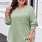 Clearly Aqua Plus Size Corded Knit Pocketed Crew Neck Top
