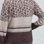 Coffee Plus Size Leopard Striped Long Sleeve Crew Neck Top
