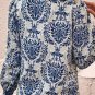 Sky Blue Tribal Pattern Print Notch Neck Buttoned Plus Size Shirt