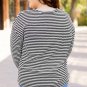 Black Stripe Drop Shoulder Puff Long Sleeve O Neck Plus Size T Shirt