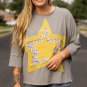 Medium Grey Floral Star Patched Pattern 3/4 Sleeve Plus Size Top