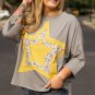 Medium Grey Floral Star Patched Pattern 3/4 Sleeve Plus Size Top