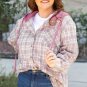 Bonbon Plaid Print Drawstring Hooded Button-up Plus Size Shirt