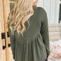 Mist Green Plus Size Thermal Knitted Babydoll Flare Top