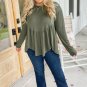 Mist Green Plus Size Thermal Knitted Babydoll Flare Top
