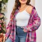 Rose Stripe Plus Size Checkered Print Button up Shirt