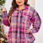 Rose Stripe Plus Size Checkered Print Button up Shirt