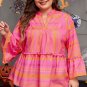 Vitality Orange Plus Size Geometric Printed Bell Sleeve Babydoll Blouse
