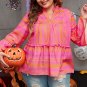 Vitality Orange Plus Size Geometric Printed Bell Sleeve Babydoll Blouse