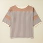Khaki Stripe Patchwork Bracelet Sleeve Plus Size T Shirt