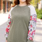 Vineyard Green Plus Size Textured Floral Patchwork Raglan Sleeve Blouse