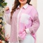 Pink Stripe Print Colorblock Plus Size Shirt