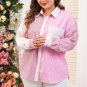 Pink Stripe Print Colorblock Plus Size Shirt