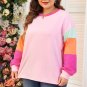 Pink Colorblock Patchwork Long Sleeve Plus Size Top