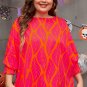 Rose Leafy Printed Smocked Lantern Sleeve Plus Size Blouse