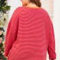Orange Stripe Plus Size Drop Shoulder Long Sleeve Buttoned Decor Top
