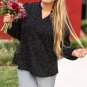 Black Plus Size Leopard Print Notch V Neck Blouse