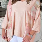 Apricot Pink Plus Size Flower Patchwork Exposed Seam High Low Top