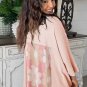 Apricot Pink Plus Size Flower Patchwork Exposed Seam High Low Top