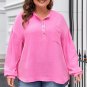 Bonbon Half Buttons Chest Pocket Drop Sleeve Plus Size Top