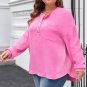 Bonbon Half Buttons Chest Pocket Drop Sleeve Plus Size Top