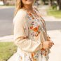 White Plus Size Floral Print V Neck Puff Sleeve Blouse