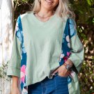 Green Plus Size Flower Patchwork High Low Top