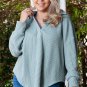 Beau Blue Textured Turn-down V Neck Drop Shoulder Plus Size Top