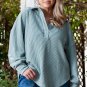Beau Blue Textured Turn-down V Neck Drop Shoulder Plus Size Top