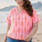Rose Bowknot Print Shirred V Neck Puff Sleeve Plus Size Blouse
