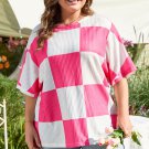 White Textured Checkerboard Round Neck Plus Size T Shirt