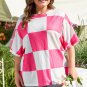 White Textured Checkerboard Round Neck Plus Size T Shirt