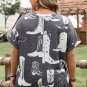 Gray Plus Size Western Boots Print Crew Neck T Shirt
