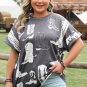 Gray Plus Size Western Boots Print Crew Neck T Shirt