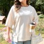 Beige Pearl Decor Crew Neck Half Sleeve Plus Size T Shirt