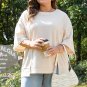 Beige Pearl Decor Crew Neck Half Sleeve Plus Size T Shirt