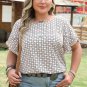 Khaki Plus Size Geometric Print Ruffled Sleeve Blouse