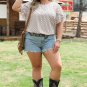 Khaki Plus Size Geometric Print Ruffled Sleeve Blouse