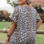 Khaki Leopard Contrast Trim Short Sleeve Loose Plus Size Top