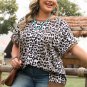 Khaki Leopard Contrast Trim Short Sleeve Loose Plus Size Top