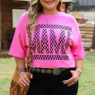 Bright Pink Checker MAMA Letter Printed Graphic Plus Size T Shirt