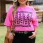 Bright Pink Checker MAMA Letter Printed Graphic Plus Size T Shirt