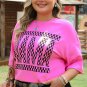 Bright Pink Checker MAMA Letter Printed Graphic Plus Size T Shirt