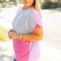 Rose Red Leopard Colorblock Patchwork Corded Knit Plus Size T Shirt