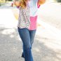 Rose Red Leopard Colorblock Patchwork Corded Knit Plus Size T Shirt