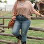 Smoke Gray Ribbed Striped Crew Neck Plus Size Knit T Shirt