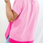 Bright Pink Colorblock Patchwork Short Sleeve Buttons Plus Size Henley Top