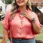 Rose Red Plus Size Metallic Sheen Short Sleeve Button Up Shirt
