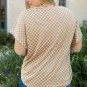 Khaki Checkerboard Short Batwing Sleeve Round Neck Plus Size T Shirt